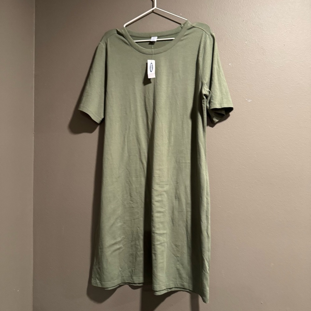 Old Navy Sage Green Casual Tee Shirt Midi Dress Size XL
